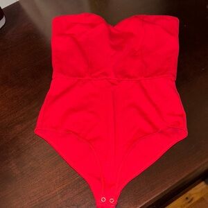 NBD Red Strapless Bodysuit